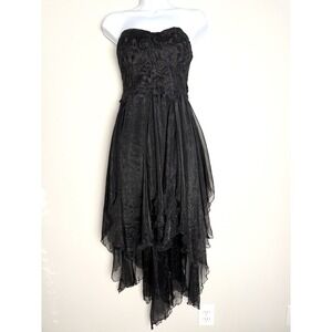 Vintage Y2K Black Strapless Tulle Midi Dress Womens Small Dark Fairy Whimsigoth